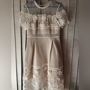 Vici Cream Lace Off-Shoulder Midi Dress